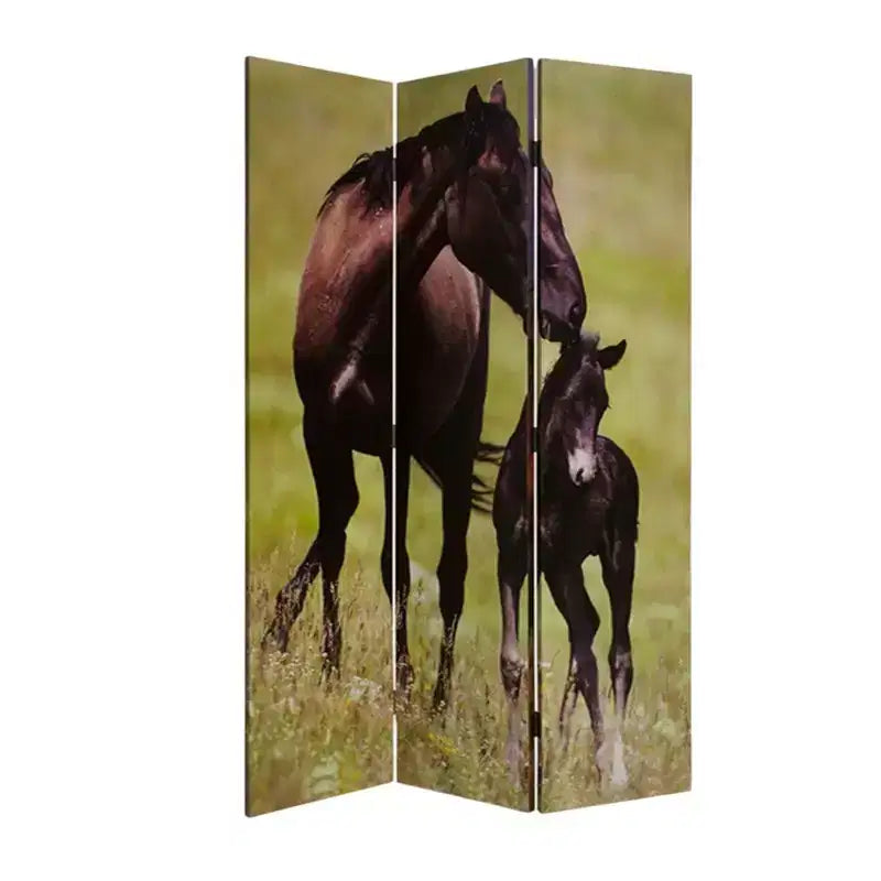 72 Inch Brown Canvas Folding Three Panel Room Divider Screen