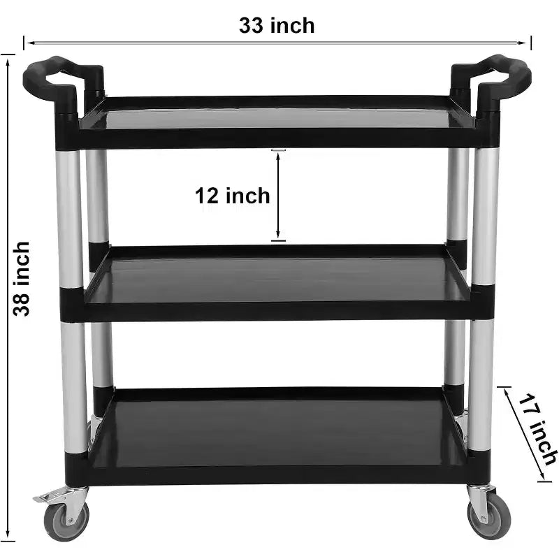 360 LBS Capacity Heavy Duty Service Cart with Locking Wheels, 3-Shelf Commercial Rolling Utility Cart for Restaurant Kitchen, Hotel Cleaning