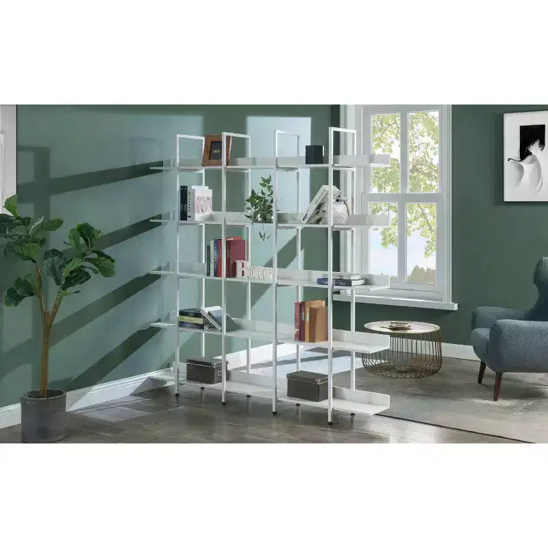 5 Tier Bookcase Home Office Open Bookshelf, Vintage Industrial Style Shelf with Metal Frame, MDF Board