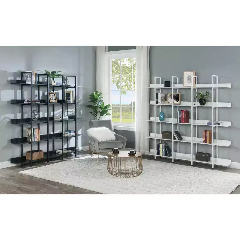 5 Tier Bookcase Home Office Open Bookshelf, Vintage Industrial Style Shelf with Metal Frame, MDF Board