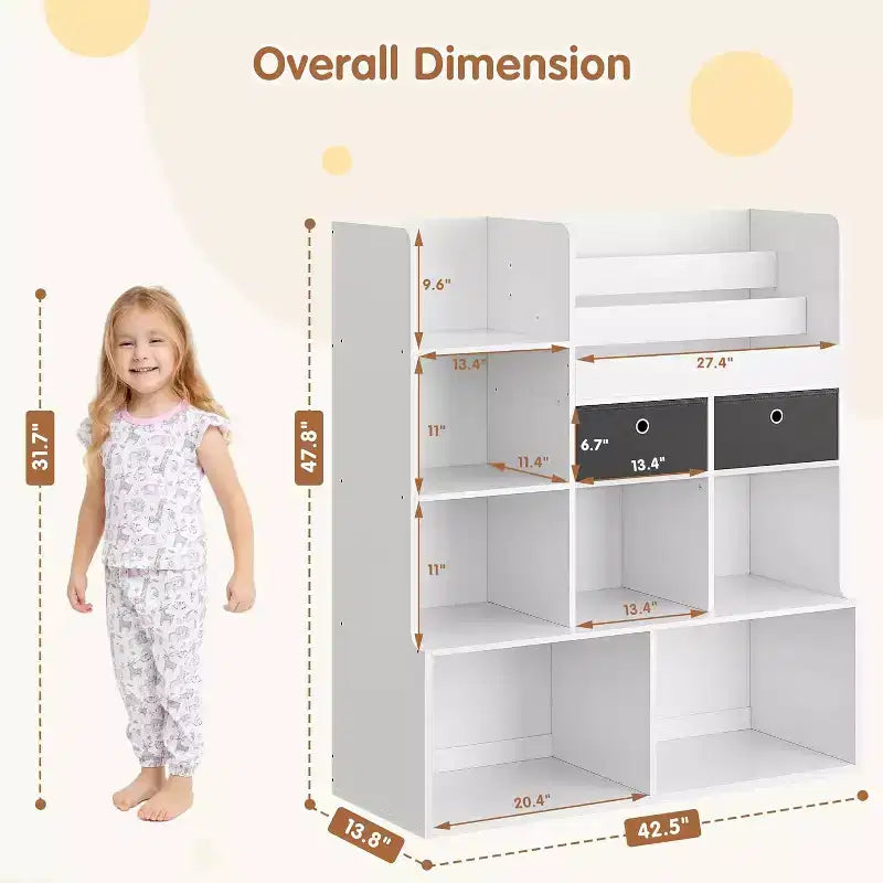 4 Tier Children's Wooden Bookcase with Drawers, 47.8 Inch Toy Storage Bookcase, Book Display Shelf, Nursery, Children's Room, Playroom, Classroom