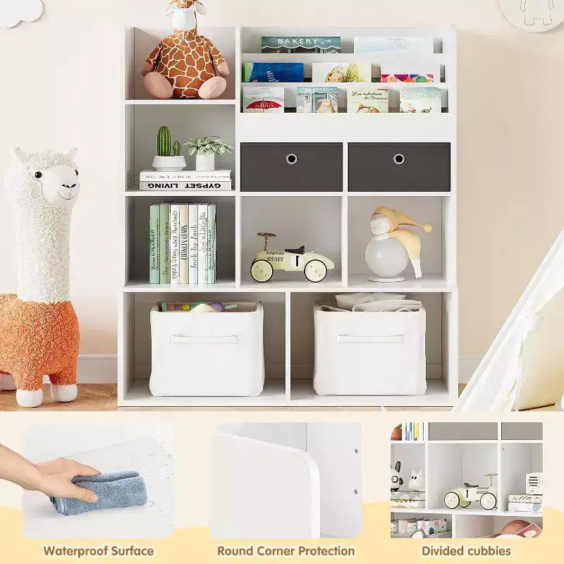 4 Tier Children's Wooden Bookcase with Drawers, 47.8 Inch Toy Storage Bookcase, Book Display Shelf, Nursery, Children's Room, Playroom, Classroom
