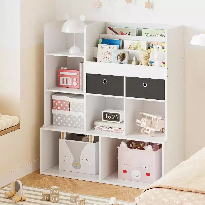 4 Tier Children's Wooden Bookcase with Drawers, 47.8 Inch Toy Storage Bookcase, Book Display Shelf, Nursery, Children's Room, Playroom, Classroom