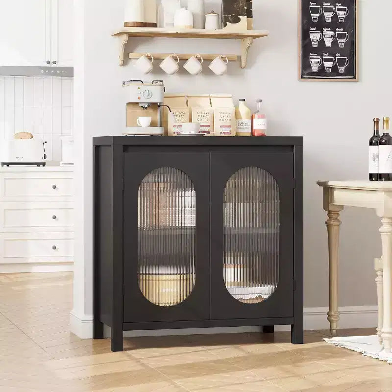 Storage cabinet with adjustable shelves, black decorative storage cabinet, suitable for living room, dining room and entryway.