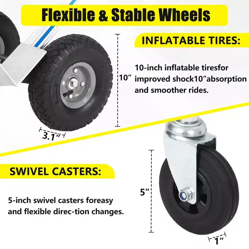 1000 Lbs Capacity Aluminum Folding Hand Truck, 4-in-1 Convertible Dolly Cart with Rubber Wheels for Warehouse Supermarket Garden