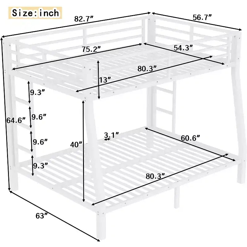Metal Full XL over Queen Bunk Bed for Teens and AdultsSpace-Saving/Noise Reduced/No Box Spring Needed