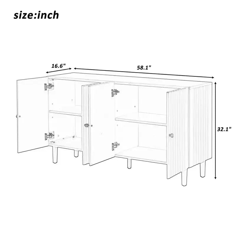 Sideboard Cabinet,Console Cabinet with Wavy Pattern Doors,Cylindrical Legs,Metal Handles,Adjustable Storage Cabinet for Study,Living Room,Black