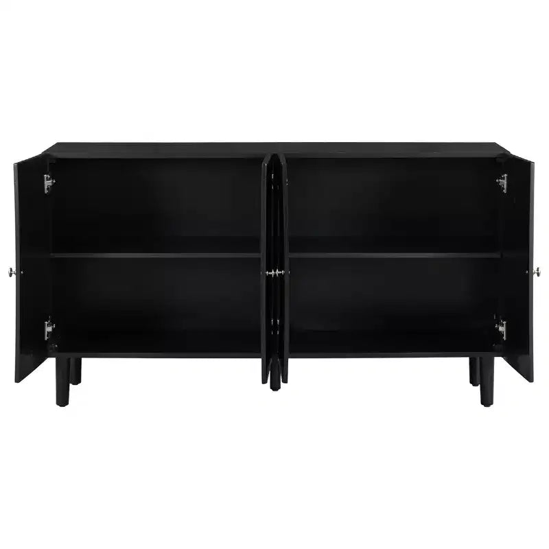 Sideboard Cabinet,Console Cabinet with Wavy Pattern Doors,Cylindrical Legs,Metal Handles,Adjustable Storage Cabinet for Study,Living Room,Black