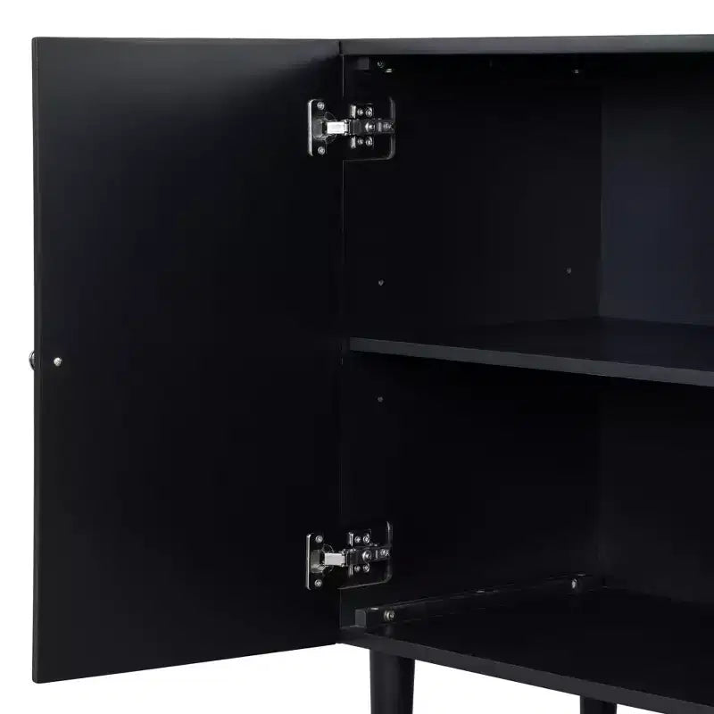 Sideboard Cabinet,Console Cabinet with Wavy Pattern Doors,Cylindrical Legs,Metal Handles,Adjustable Storage Cabinet for Study,Living Room,Black