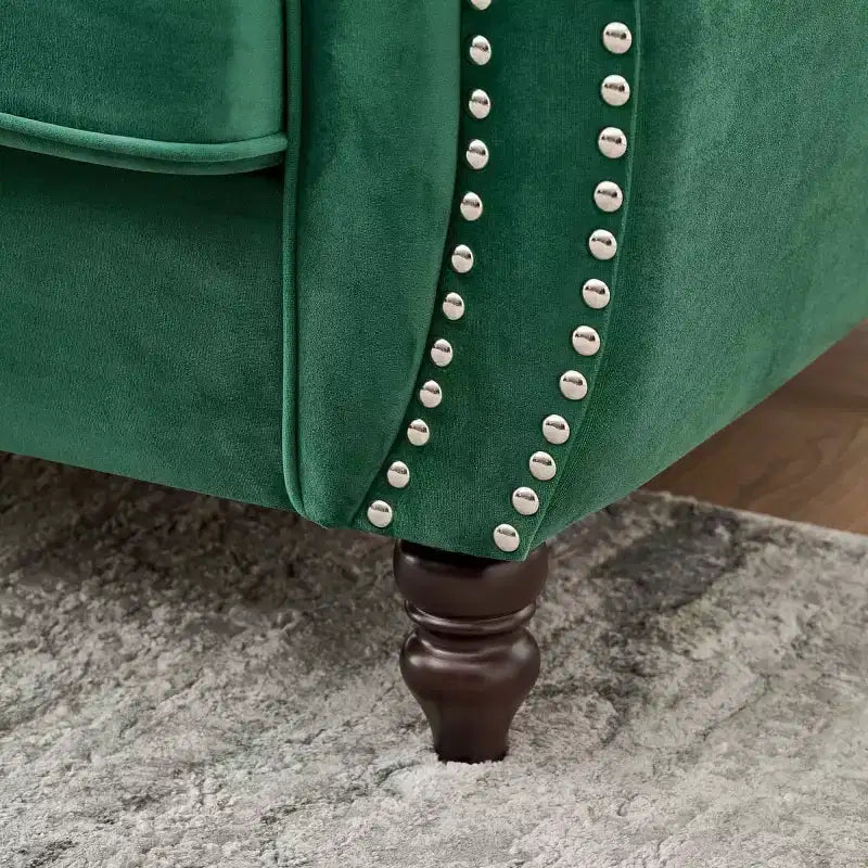 Mid-Century 3-Seater Chesterfield Sofa with Nailhead Trim, Rolled Arms and Wood Frame, Velvet