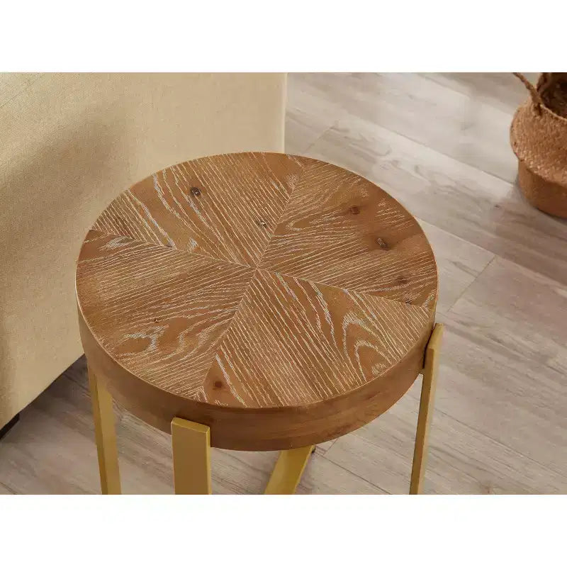 16 Rustic Farmhouse Round Wood End Table with Metal Leg