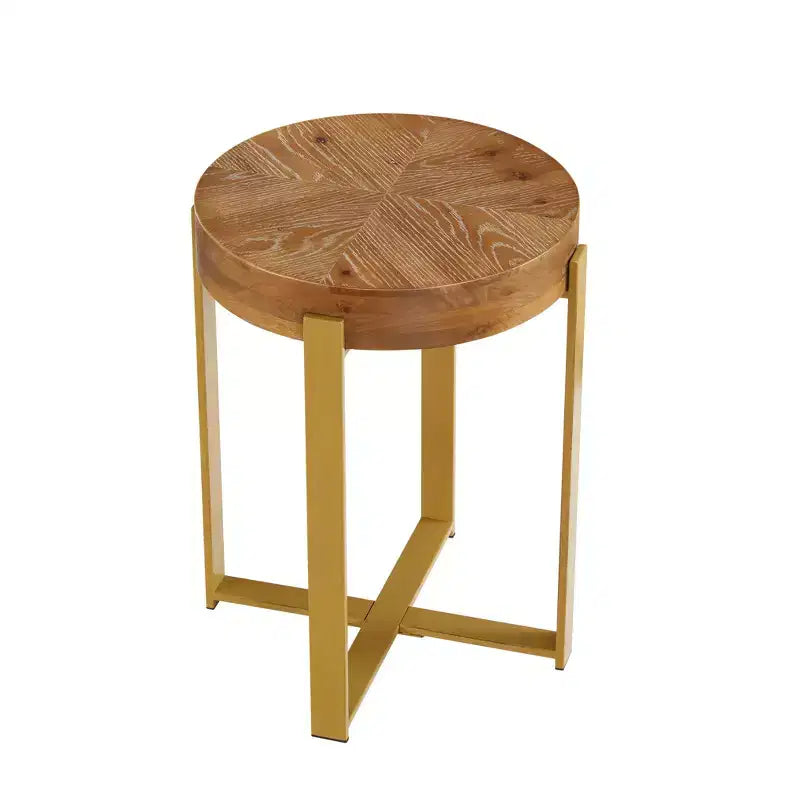 16 Rustic Farmhouse Round Wood End Table with Metal Leg