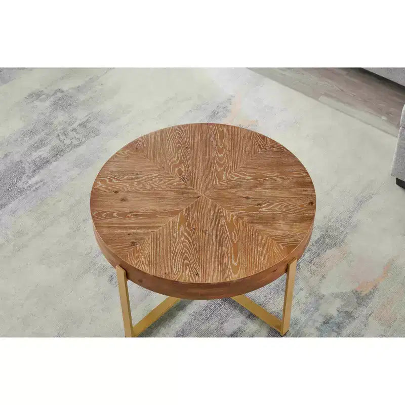 16 Rustic Farmhouse Round Wood End Table with Metal Leg