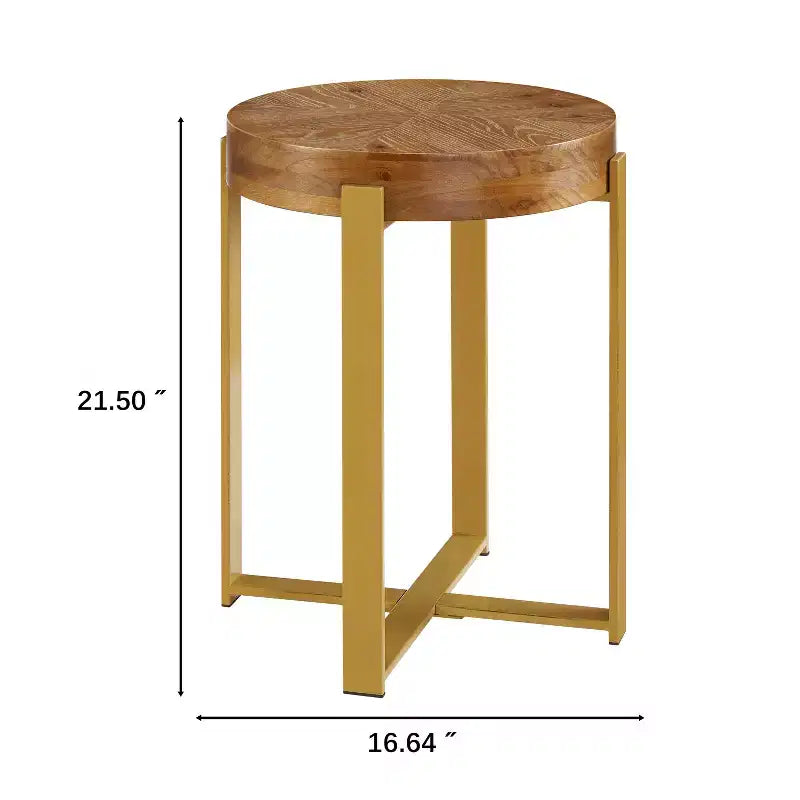 16 Rustic Farmhouse Round Wood End Table with Metal Leg