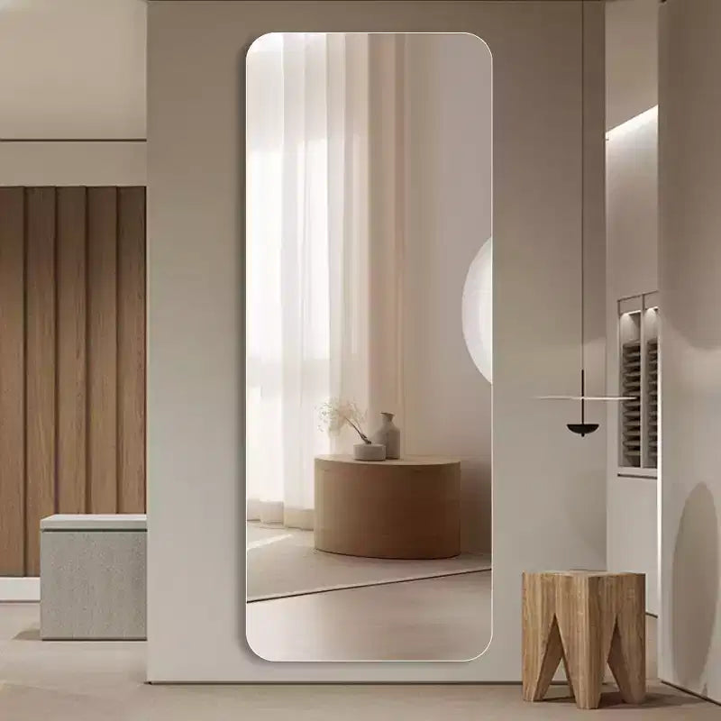 Modern Full Length Body Mirror for Bedroom, Explosion-Proof Standing Full Wall Mirror with Round Corner, 59.05 Inch
