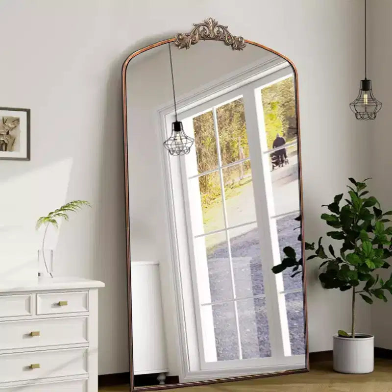 TUYOHW Modern Vintage Full Length Mirror for Bedroom,Dressing Room,Oversized Standing Full Wall Mirror with Ornate Arch,Beige