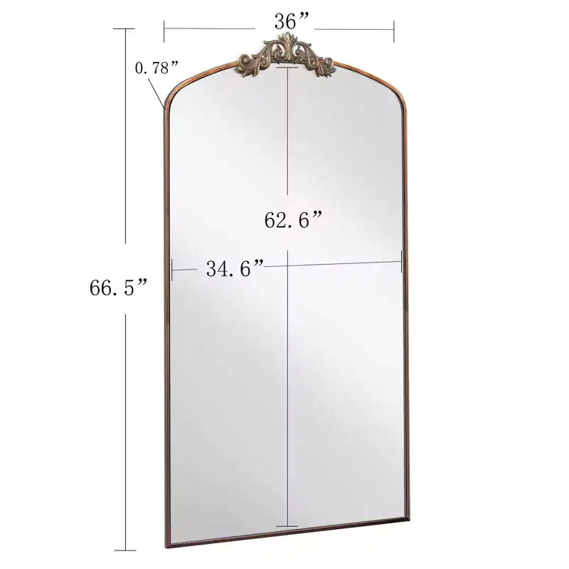 Modern Vintage Full Length Mirror with Ornate Arch, Beige