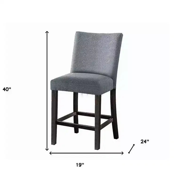 Set of Two 25 Inch Gray and Espresso Fabric and Solid Wood Counter Height Bar Chairs