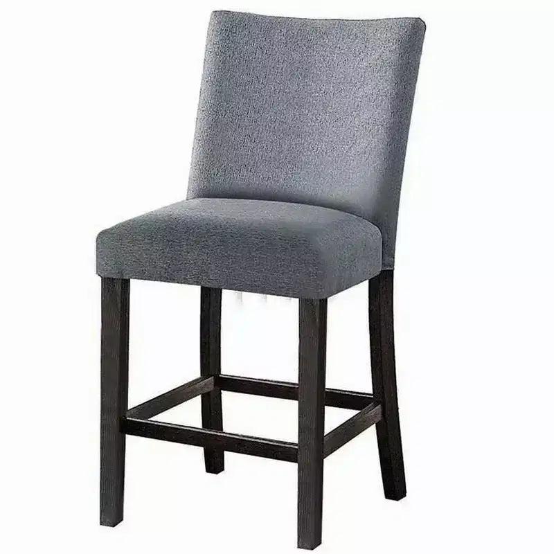 Set of Two 25 Inch Gray and Espresso Fabric and Solid Wood Counter Height Bar Chairs