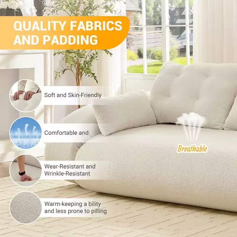 78.7 Inch Multifunctional Foldable Sofa Bed, 3-in-1 Teddy Fabric Foam Filled, Beige