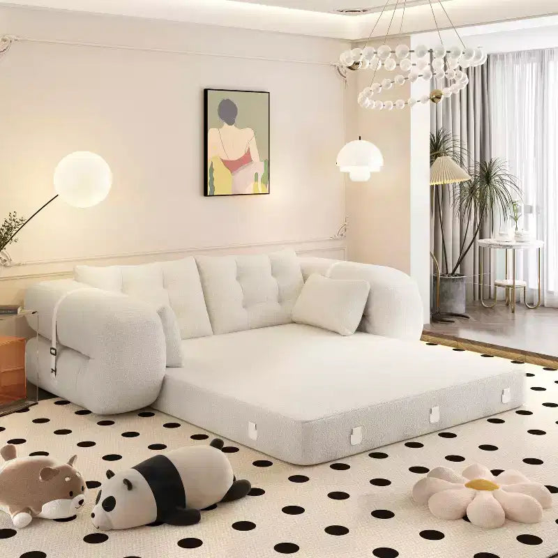78.7 Inch Multifunctional Foldable Sofa Bed, 3-in-1 Teddy Fabric Foam Filled, Beige