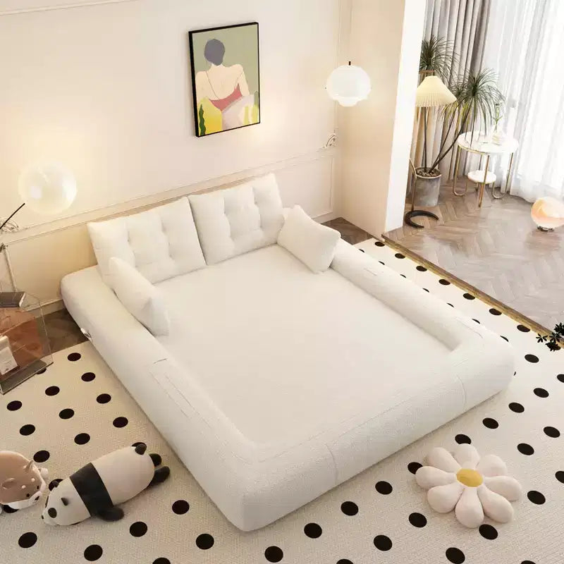 78.7 Inch Multifunctional Foldable Sofa Bed, 3-in-1 Teddy Fabric Foam Filled, Beige