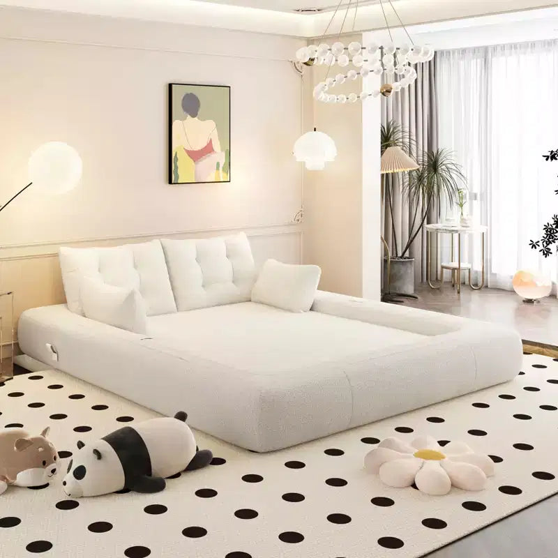 78.7 Inch Multifunctional Foldable Sofa Bed, 3-in-1 Teddy Fabric Foam Filled, Beige