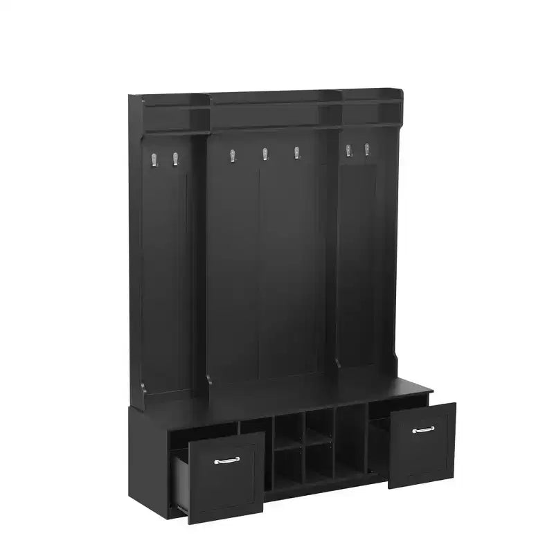 Entryway Hall Tree with Bench and Coat Rack, Featuring 7 Hooks, 2 Large Drawers and Adjustable Shelves, Ideal for Hallways and Living Rooms