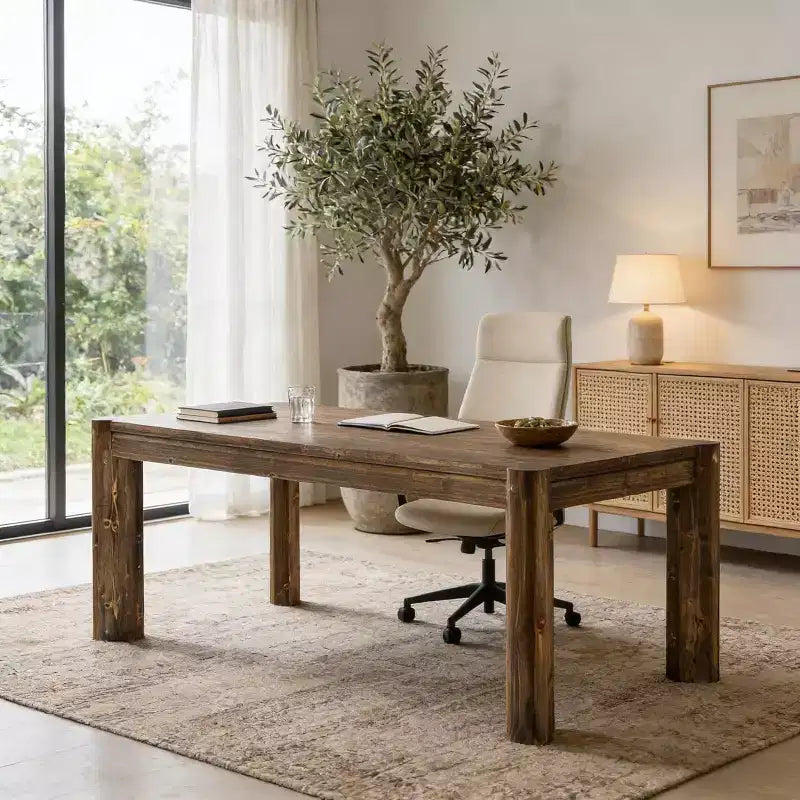 63 Inch Solid Wood Executive Desk, Farmhouse Large Computer Desk, Home Office Workstation
