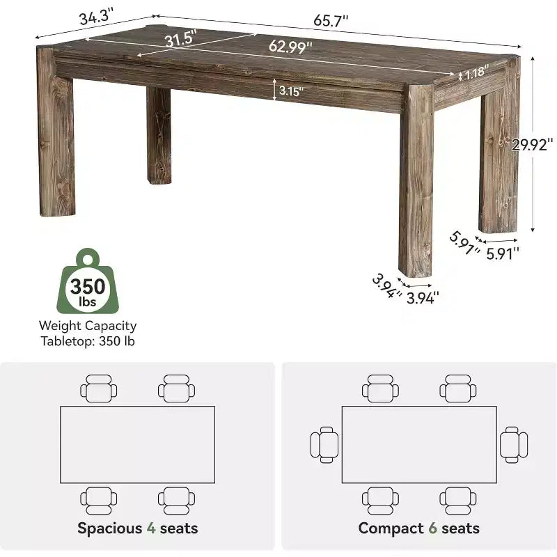 63 Inch Solid Wood Executive Desk, Farmhouse Large Computer Desk, Home Office Workstation
