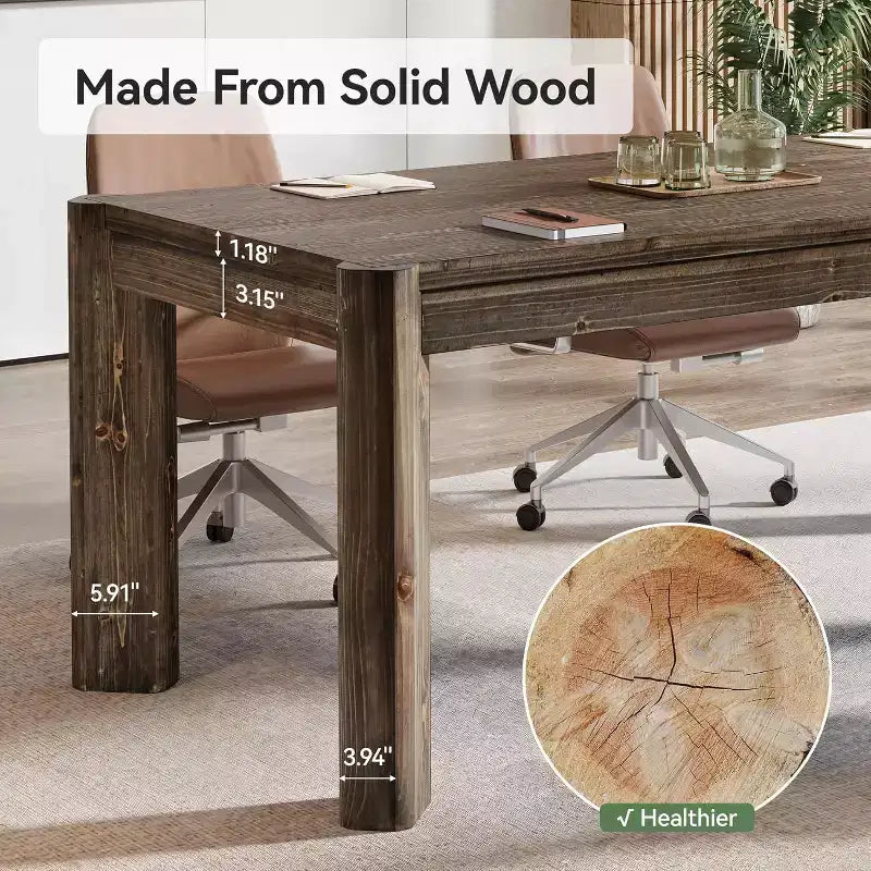63 Inch Solid Wood Executive Desk, Farmhouse Large Computer Desk, Home Office Workstation