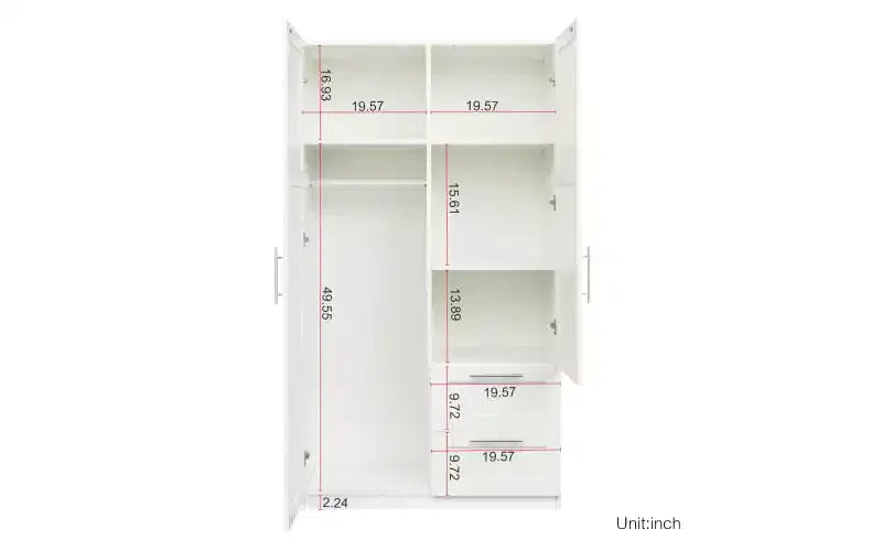 71 H Armoire Wardrobe Closet For Bedroom, Freestanding Armoire Storage Cabinet With 2 Doors, Modern Wardrobe Cabinet With 3 Shelves White