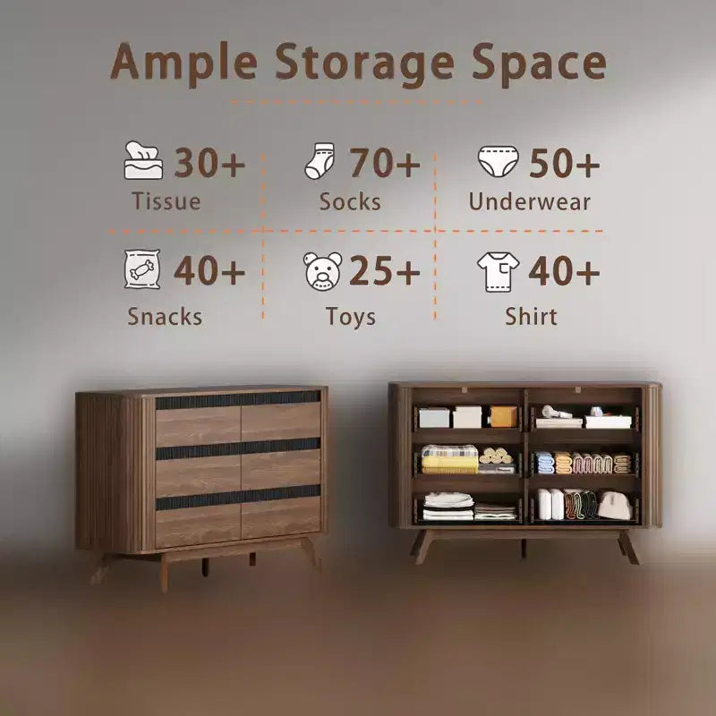 6 Drawer Dresser Roller shutter Chest of Drawers Curved Profile Design Wood Drawer Organizer for Bedroom Living Room Hallway Entryway