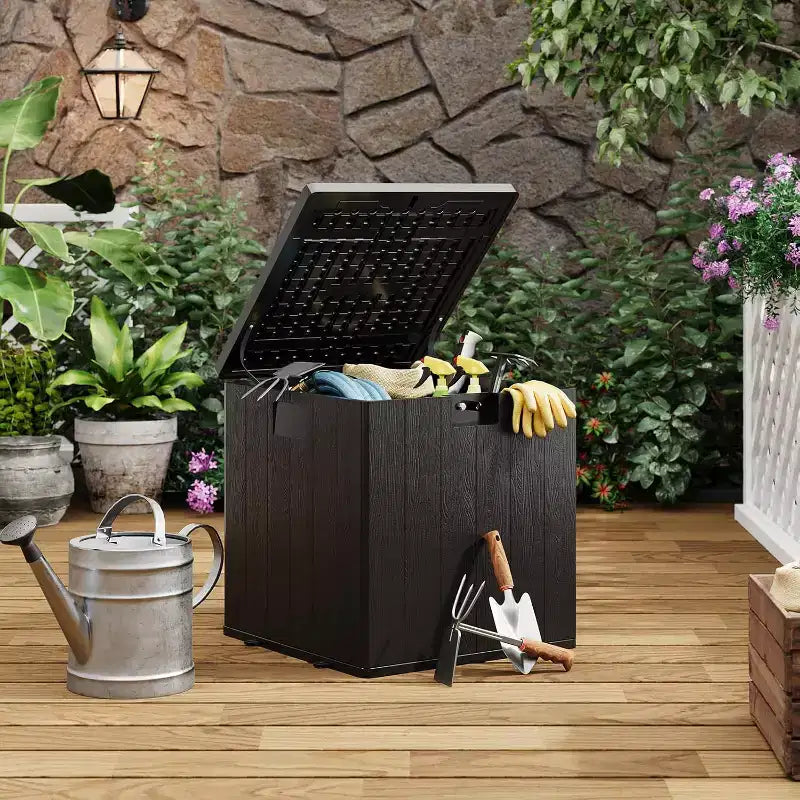 28 Gallon Outdoor Deck Box, Heavy Duty Waterproof Resin Storage with Locking Lid