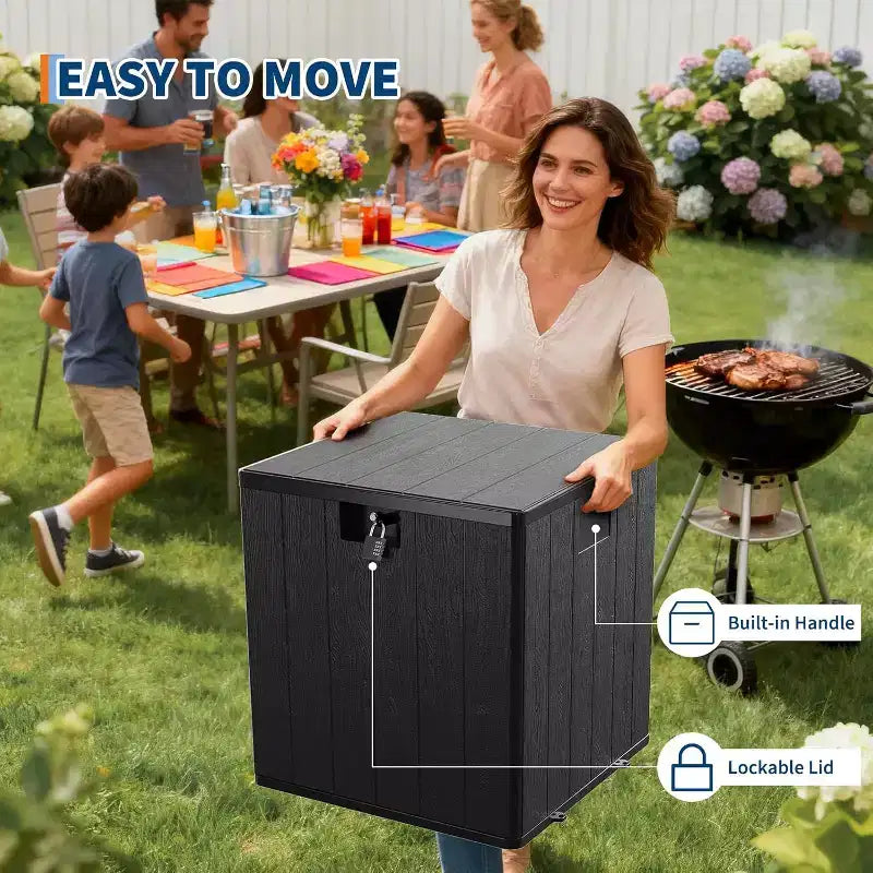 28 Gallon Outdoor Deck Box, Heavy Duty Waterproof Resin Storage with Locking Lid