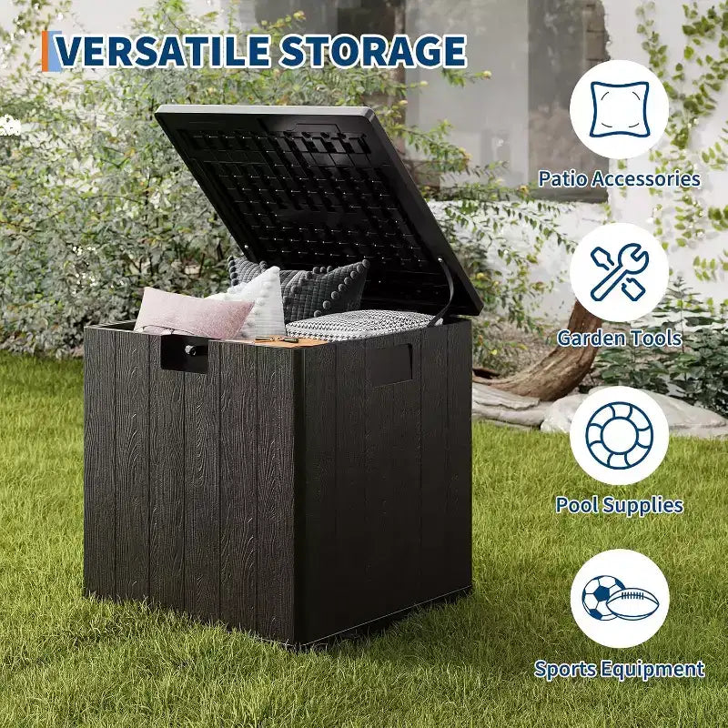 28 Gallon Outdoor Deck Box, Heavy Duty Waterproof Resin Storage with Locking Lid