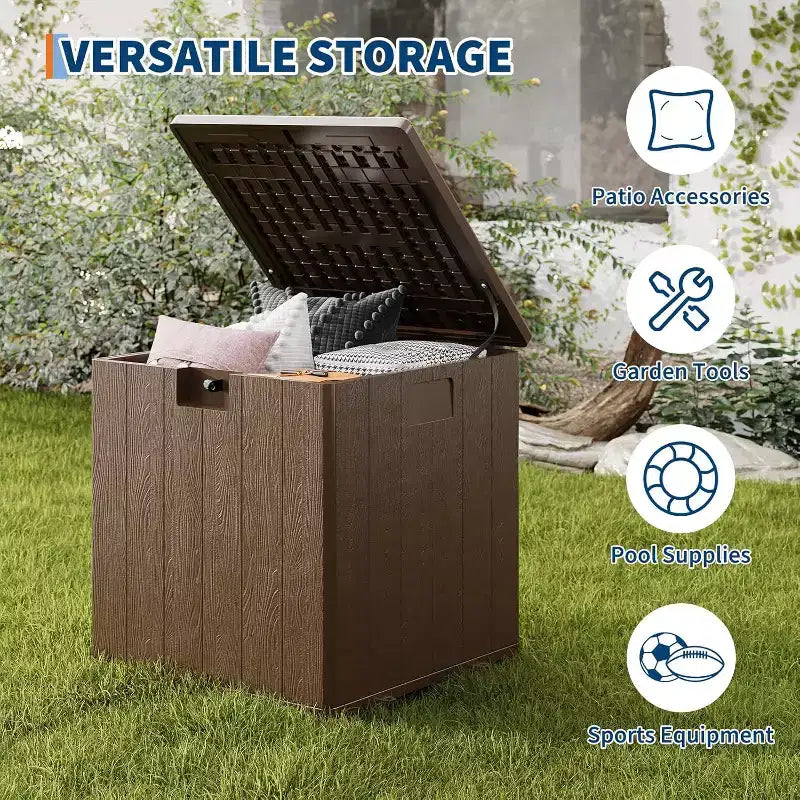 28 Gallon Outdoor Deck Box, Heavy Duty Waterproof Resin Storage with Locking Lid