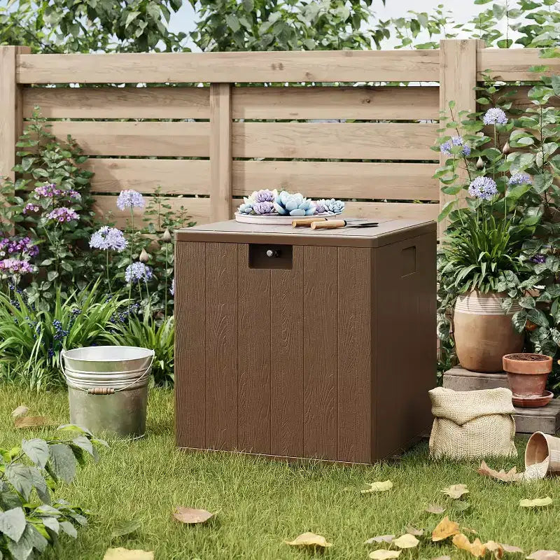 28 Gallon Outdoor Deck Box, Heavy Duty Waterproof Resin Storage with Locking Lid