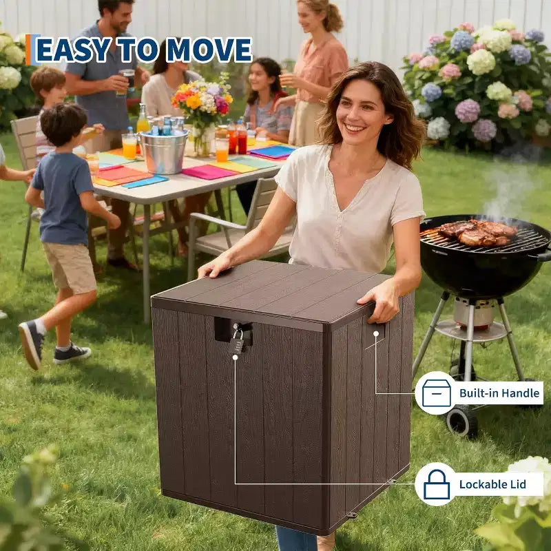 28 Gallon Outdoor Deck Box, Heavy Duty Waterproof Resin Storage with Locking Lid