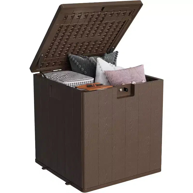 28 Gallon Outdoor Deck Box, Heavy Duty Waterproof Resin Storage with Locking Lid