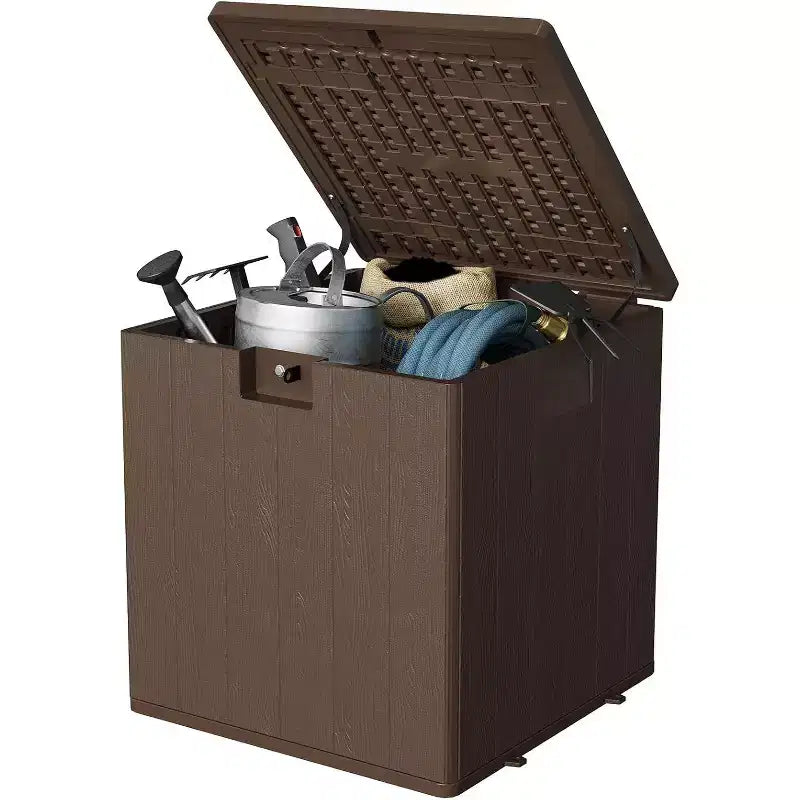 28 Gallon Outdoor Deck Box, Heavy Duty Waterproof Resin Storage with Locking Lid