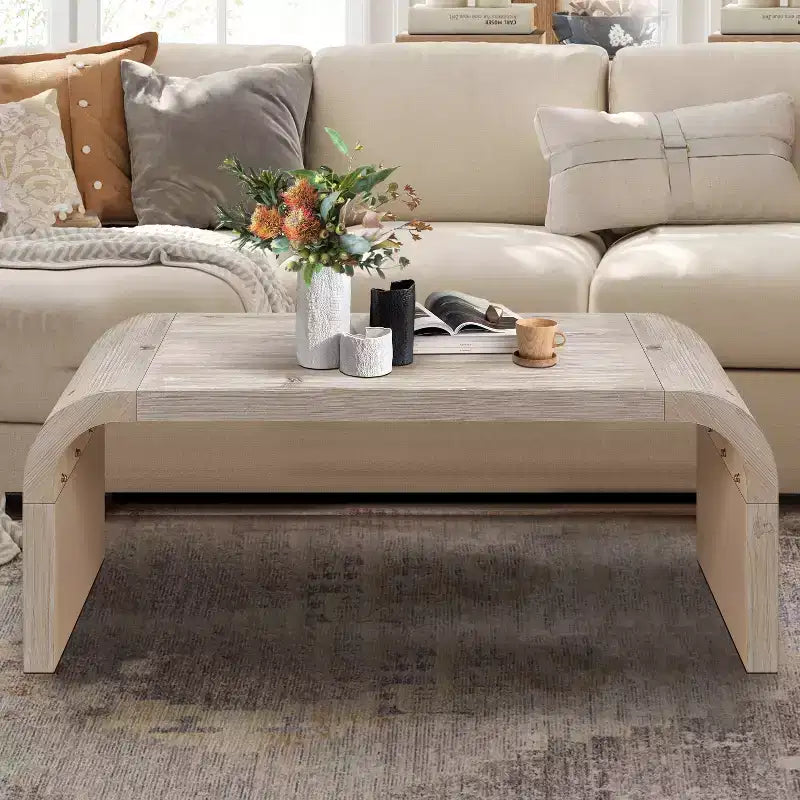 Farmhouse Vintage Coffee Table, Curved Art Deco Design