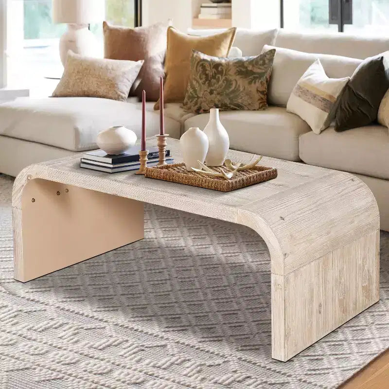 Farmhouse Vintage Coffee Table, Curved Art Deco Design