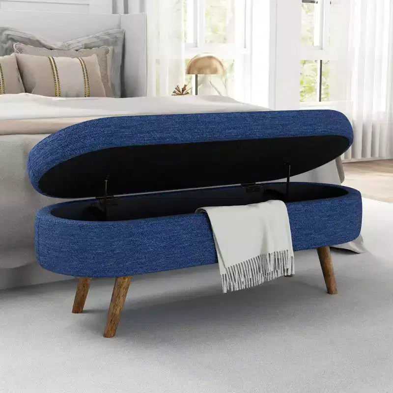 43 Inch Versatile End-of-Bed Ottoman Bench with Storage, Soft Linen, Rubberwood Legs, 250 lbs Capacity