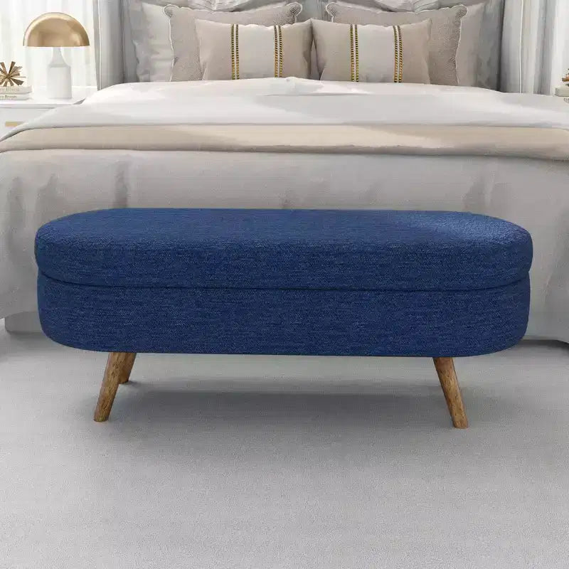 43 Inch Versatile End-of-Bed Ottoman Bench with Storage, Soft Linen, Rubberwood Legs, 250 lbs Capacity