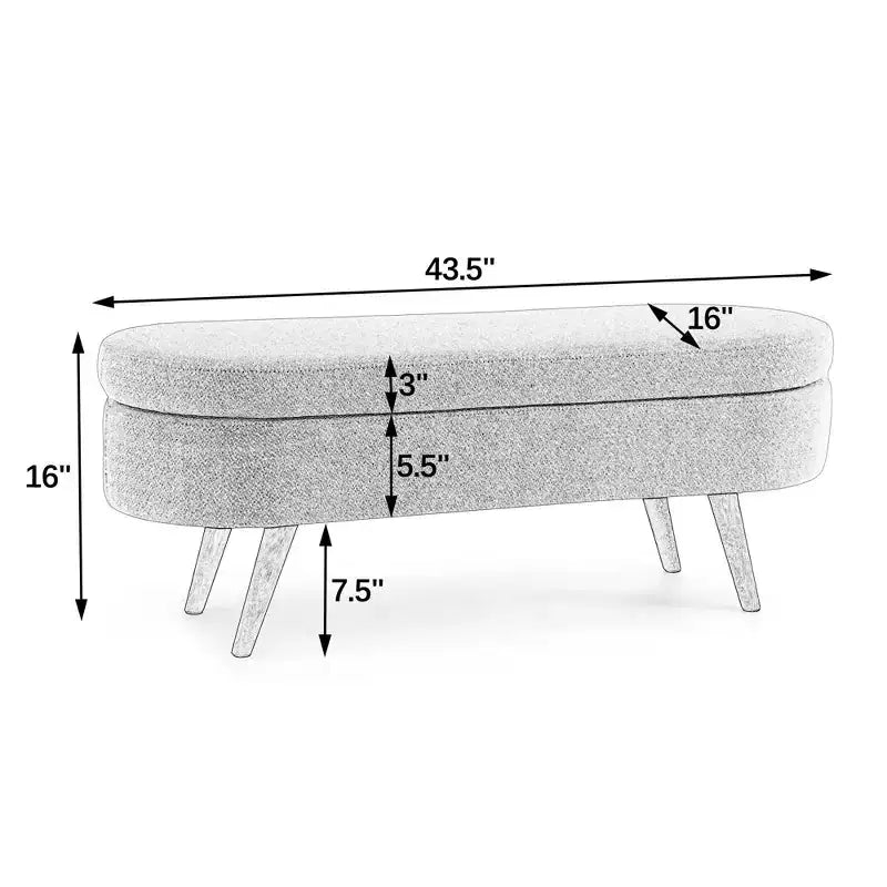 43 Inch Versatile End-of-Bed Ottoman Bench with Storage, Soft Linen, Rubberwood Legs, 250 lbs Capacity