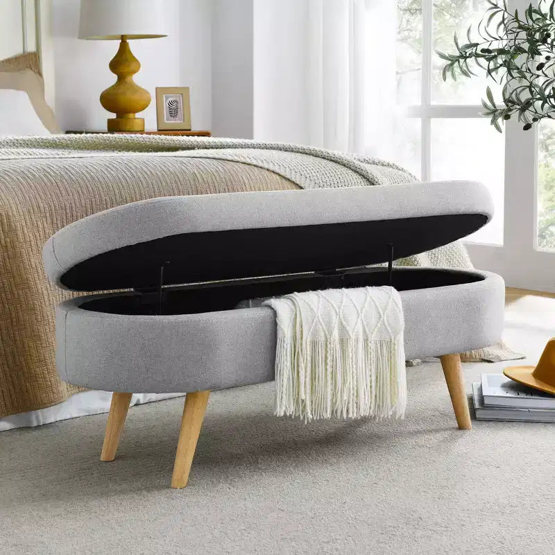 43 Inch Versatile End-of-Bed Ottoman Bench with Storage, Soft Linen, Rubberwood Legs, 250 lbs Capacity