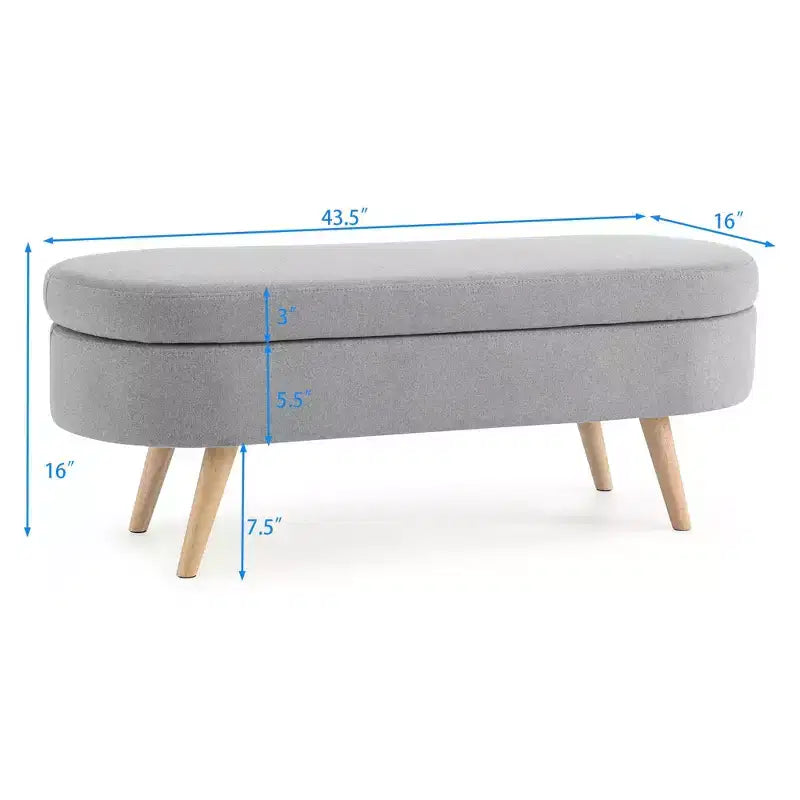 43 Inch Versatile End-of-Bed Ottoman Bench with Storage, Soft Linen, Rubberwood Legs, 250 lbs Capacity