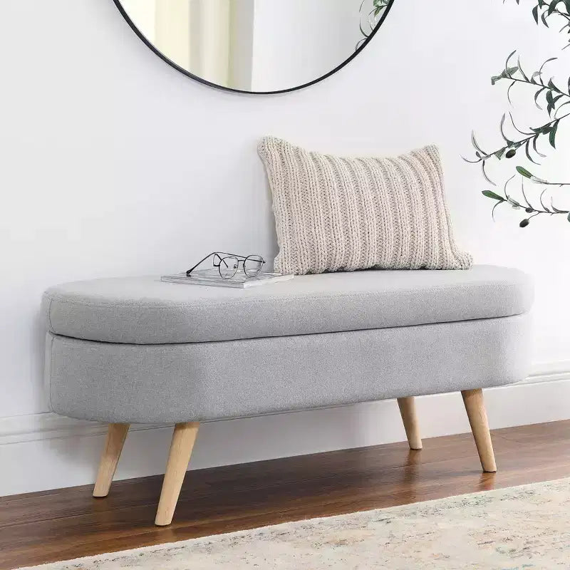 43 Inch Versatile End-of-Bed Ottoman Bench with Storage, Soft Linen, Rubberwood Legs, 250 lbs Capacity