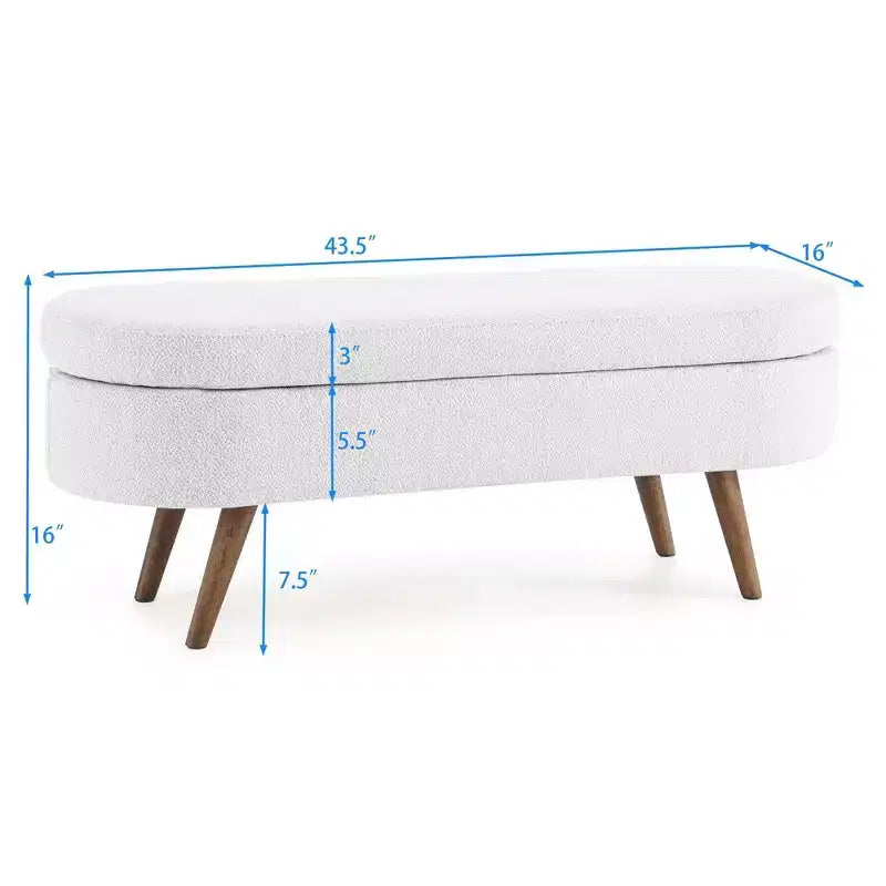 43 Inch Versatile End-of-Bed Ottoman Bench with Storage, Soft Linen, Rubberwood Legs, 250 lbs Capacity